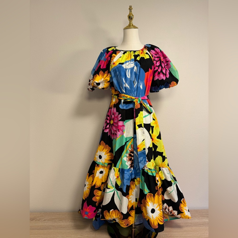 Blue and Pink Puff Sleeve Maxi Sundress - Picture 9 of 12
